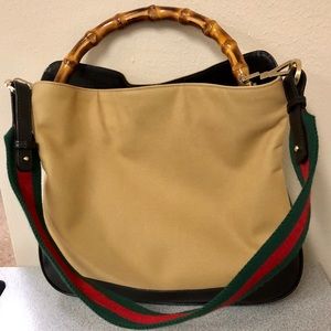 Gucci Fabric Bamboo Top Handle Handbag